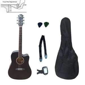 Swan7 SW41C Maven Series Black Acoustic Guitar Combo Package with Bag, Picks, Strap, and Tuner